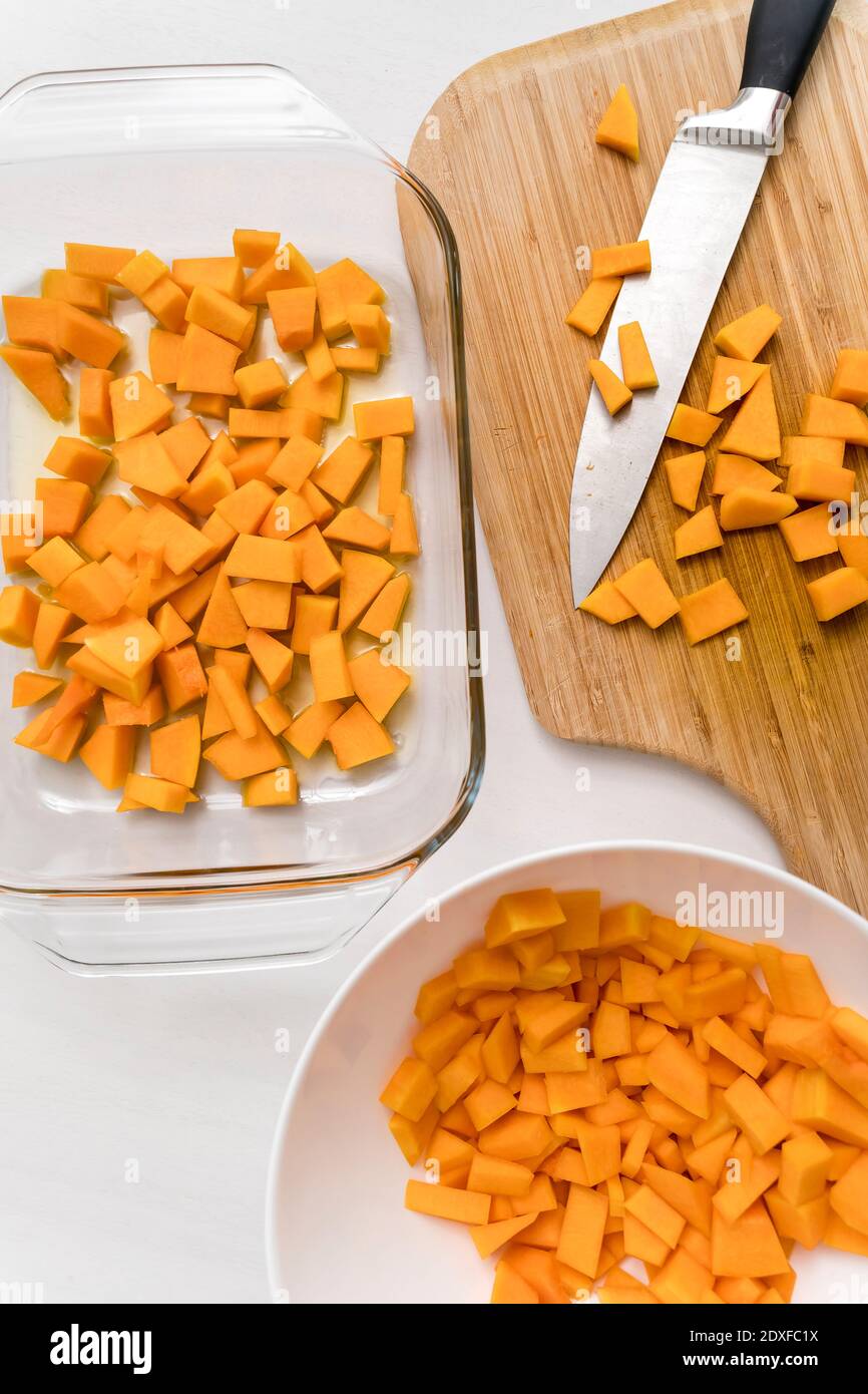 Pumpkin preparation. Perfect dish for fall season. Stock Photo
