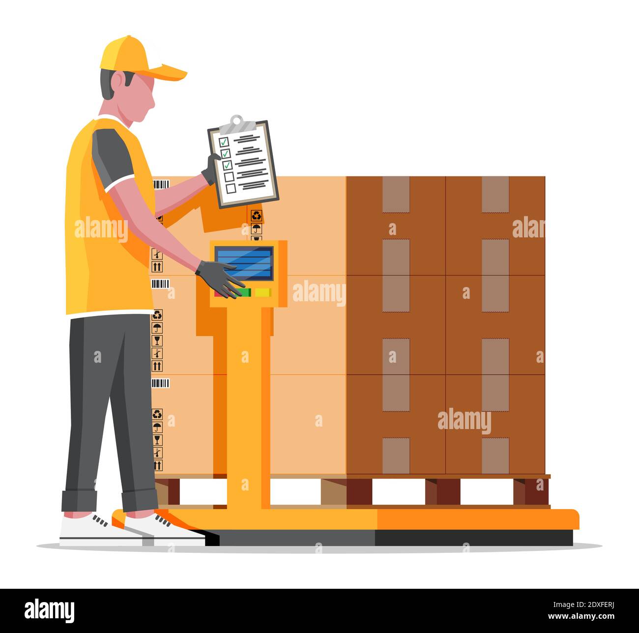 https://c8.alamy.com/comp/2DXFERJ/warehouse-worker-is-weighing-the-cargo-industrial-goods-weight-scales-logistic-and-distribution-parcel-package-cardboard-boxes-scale-with-box-isolated-on-white-flat-vector-illustration-2DXFERJ.jpg