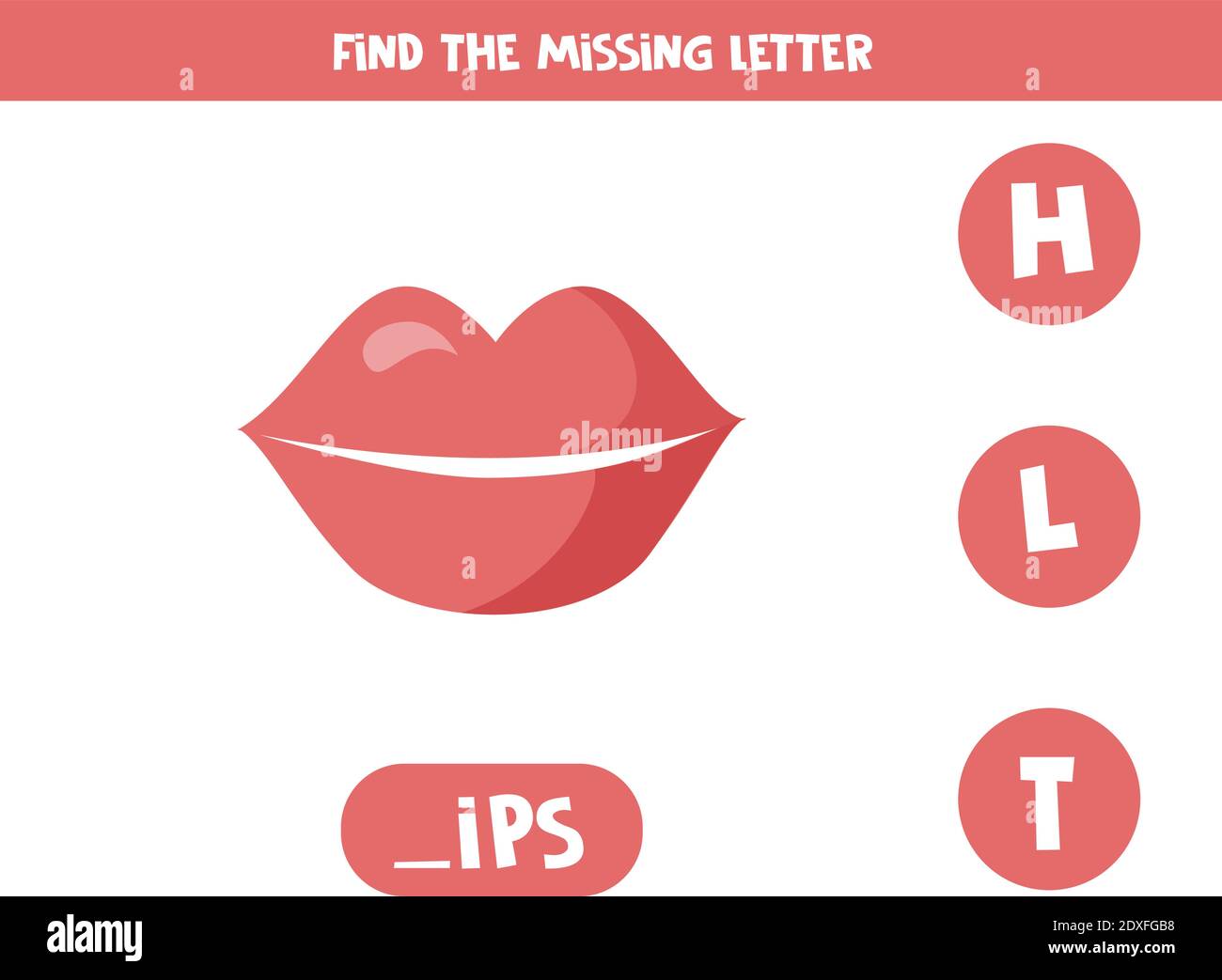 Find missing letter with cute cartoon lips. Spelling game for kids Stock  Vector Image & Art - Alamy