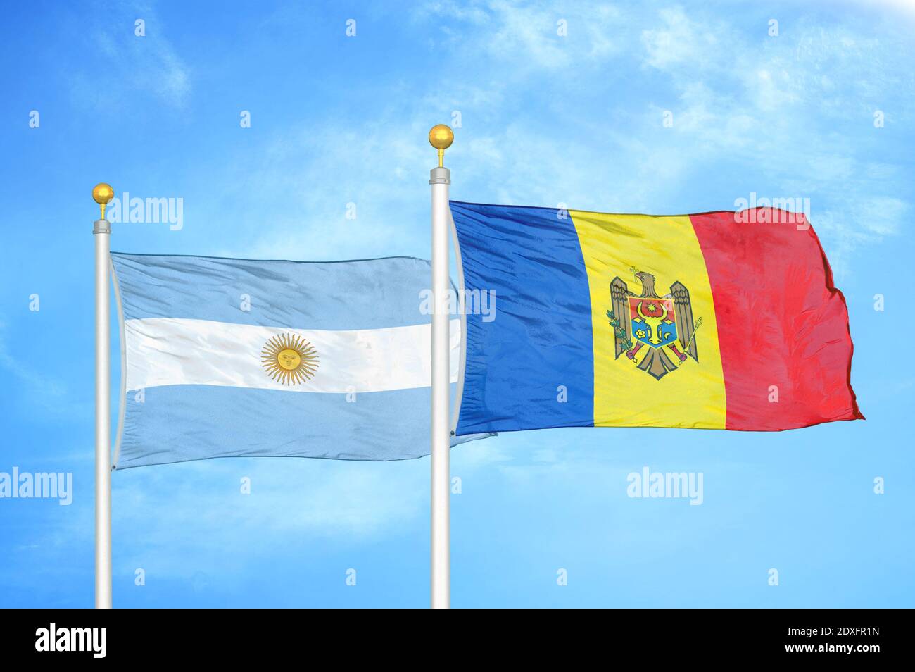 Argentina and Moldova two flags on flagpoles and blue sky Stock Photo -  Alamy