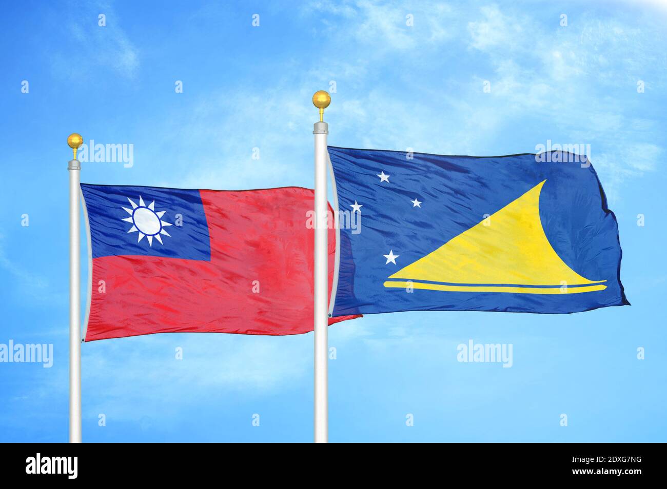 Toaw Flags Taiwan and Tokelau two flags on flagpoles and blue sky Stock Photo - Alamy