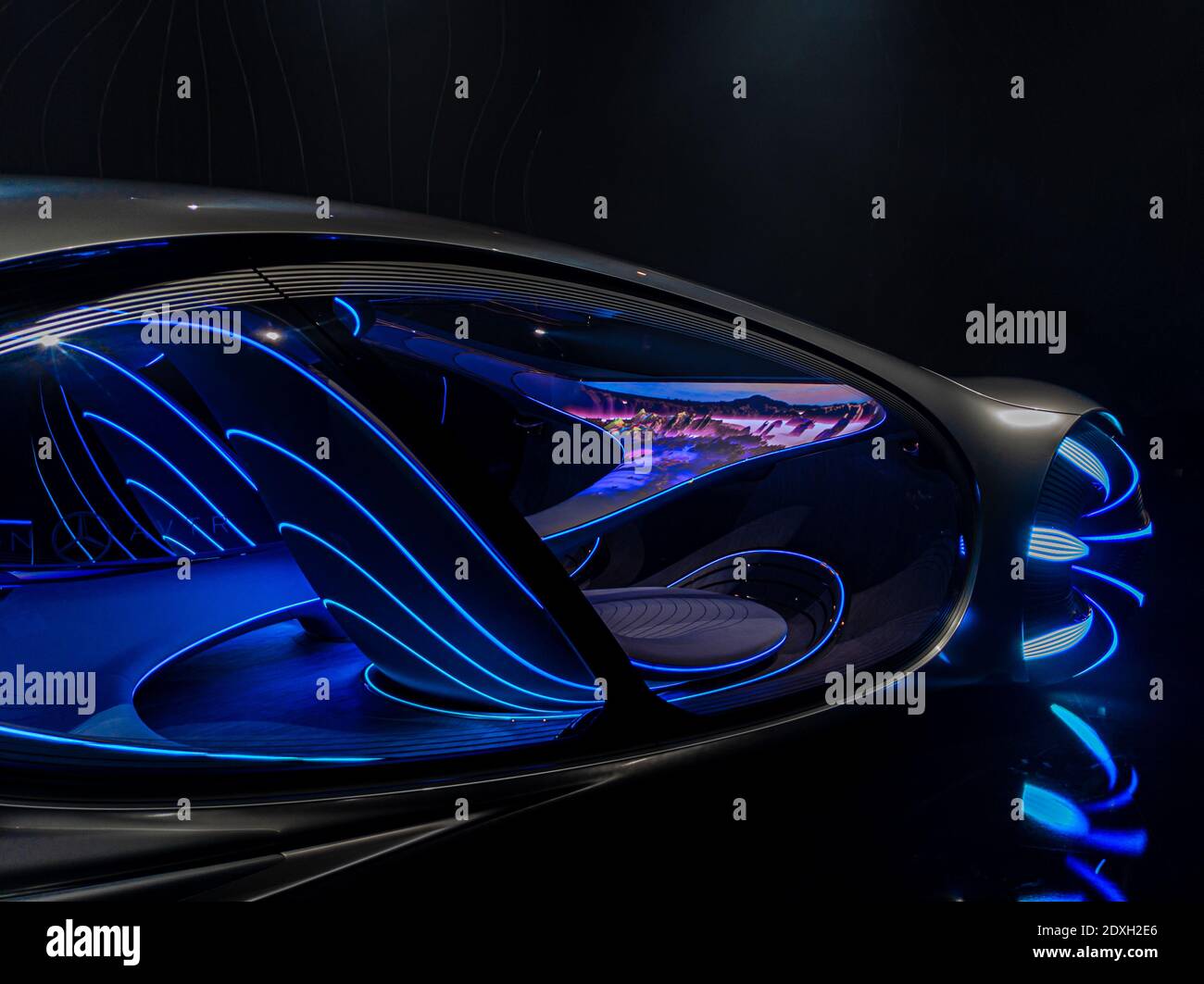 Las Vegas, NV - January 9, 2020: Looking inside the Mercedes-Benz VISION AVTR Concept Car at Consumer Electronics Show 2020 Stock Photo
