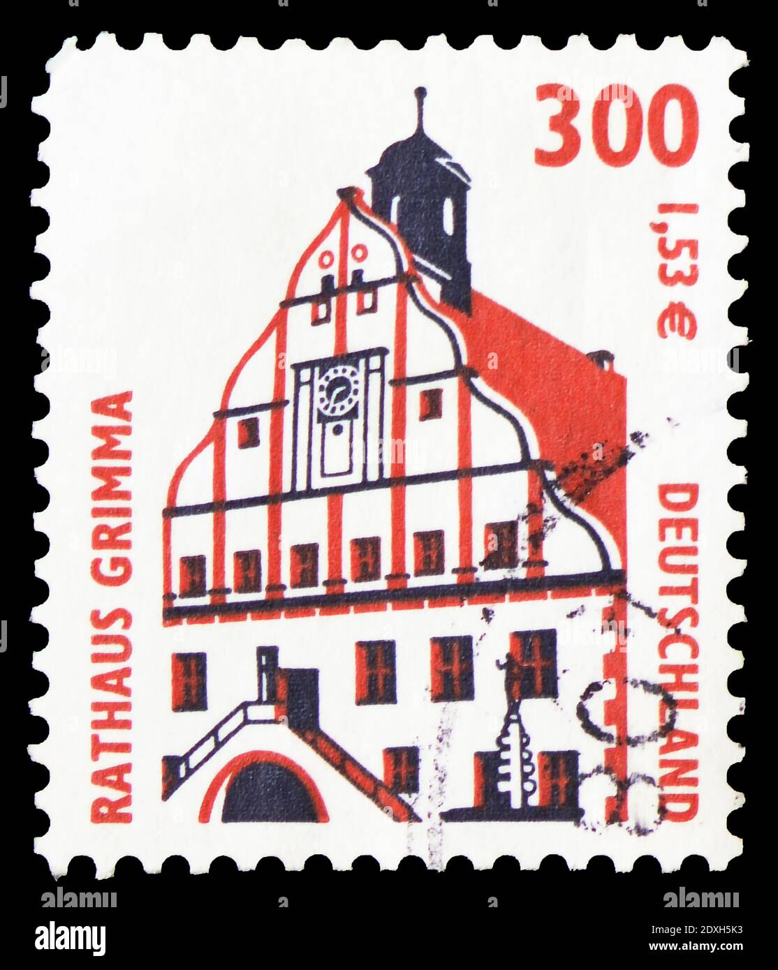 MOSCOW, RUSSIA - MARCH 30, 2019: A stamp printed in Germany shows Townhall, Grimma, Sights serie, circa 2000 Stock Photo