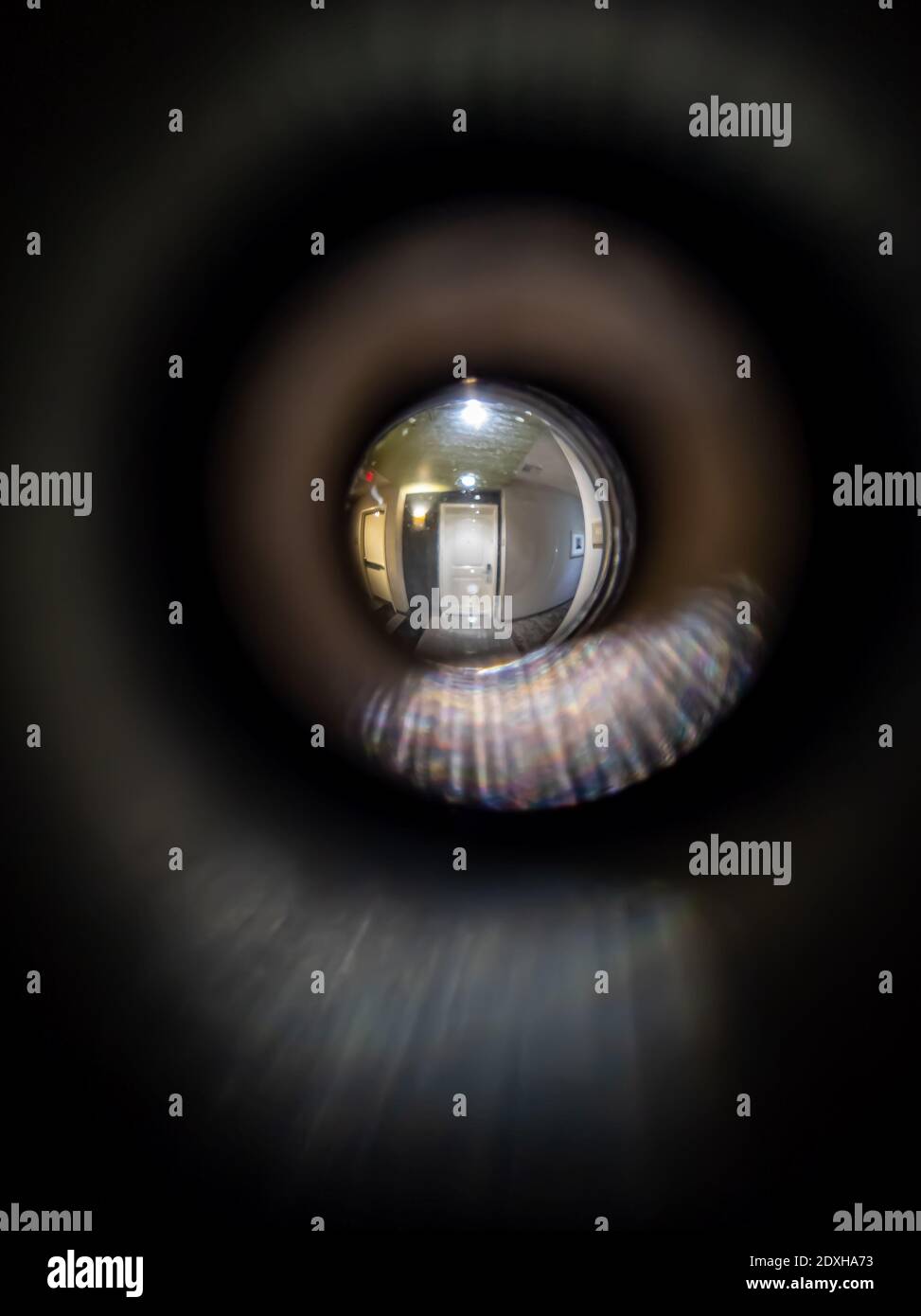 Looking through peephole of hotel room Stock Photo Alamy