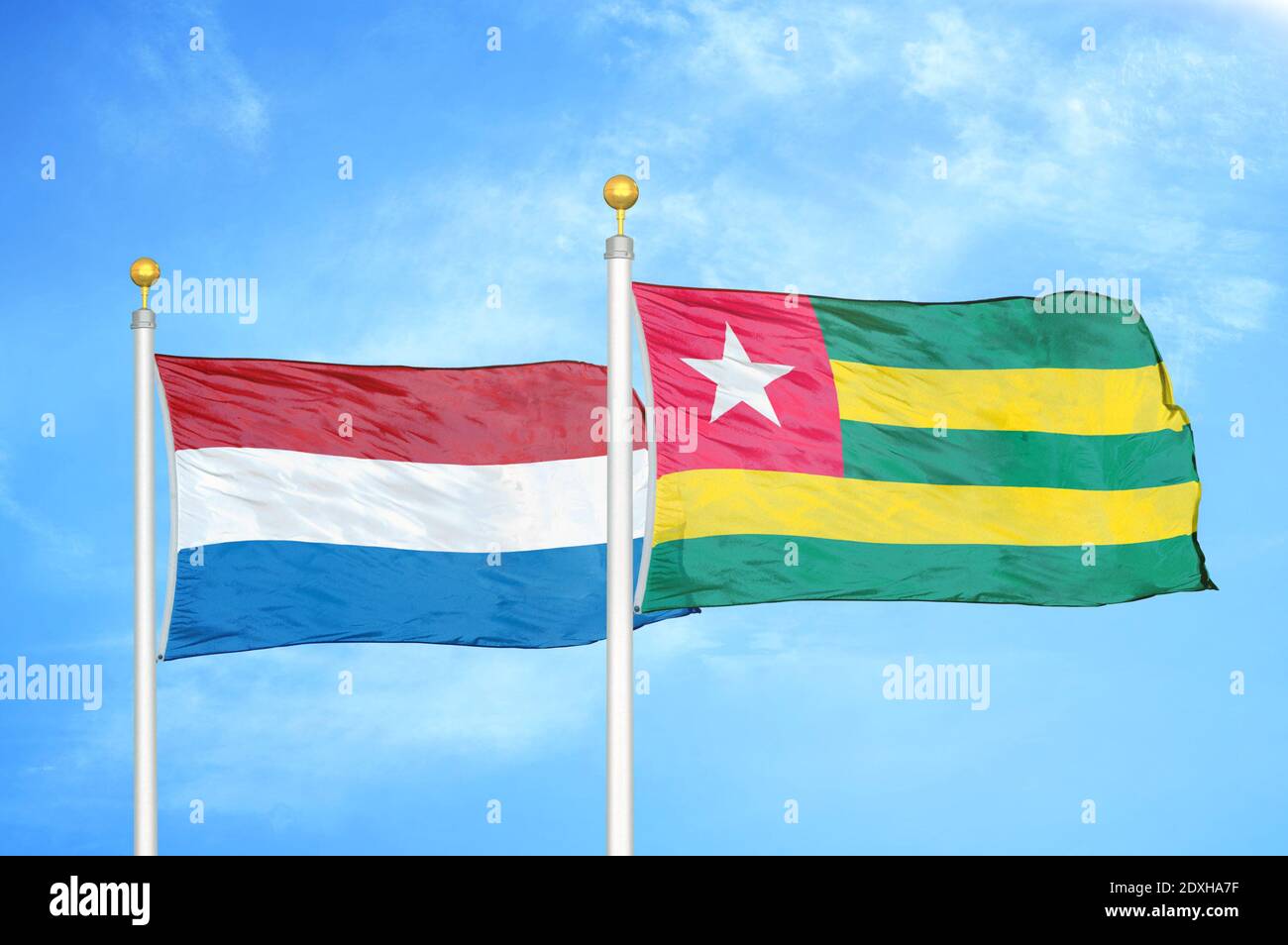 Togo Flag Waving In The Deep Blue Sky Background. Isolated National Flag.  Macro View Shot. Stock Photo, Picture and Royalty Free Image. Image  122691238.
