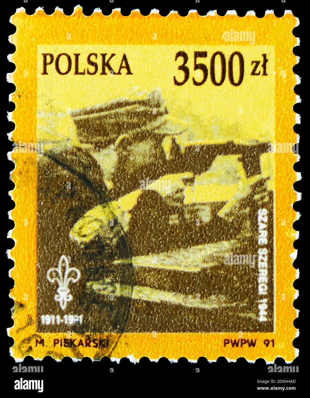 MOSCOW, RUSSIA - MARCH 30, 2019: A stamp printed in Poland shows Soldier scout, Boy Scouts In Poland, 80th Anniversary serie, circa 1991 Stock Photo