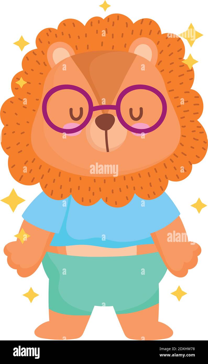 Lion cartoon with glasses design, Animal zoo and life theme Vector ...