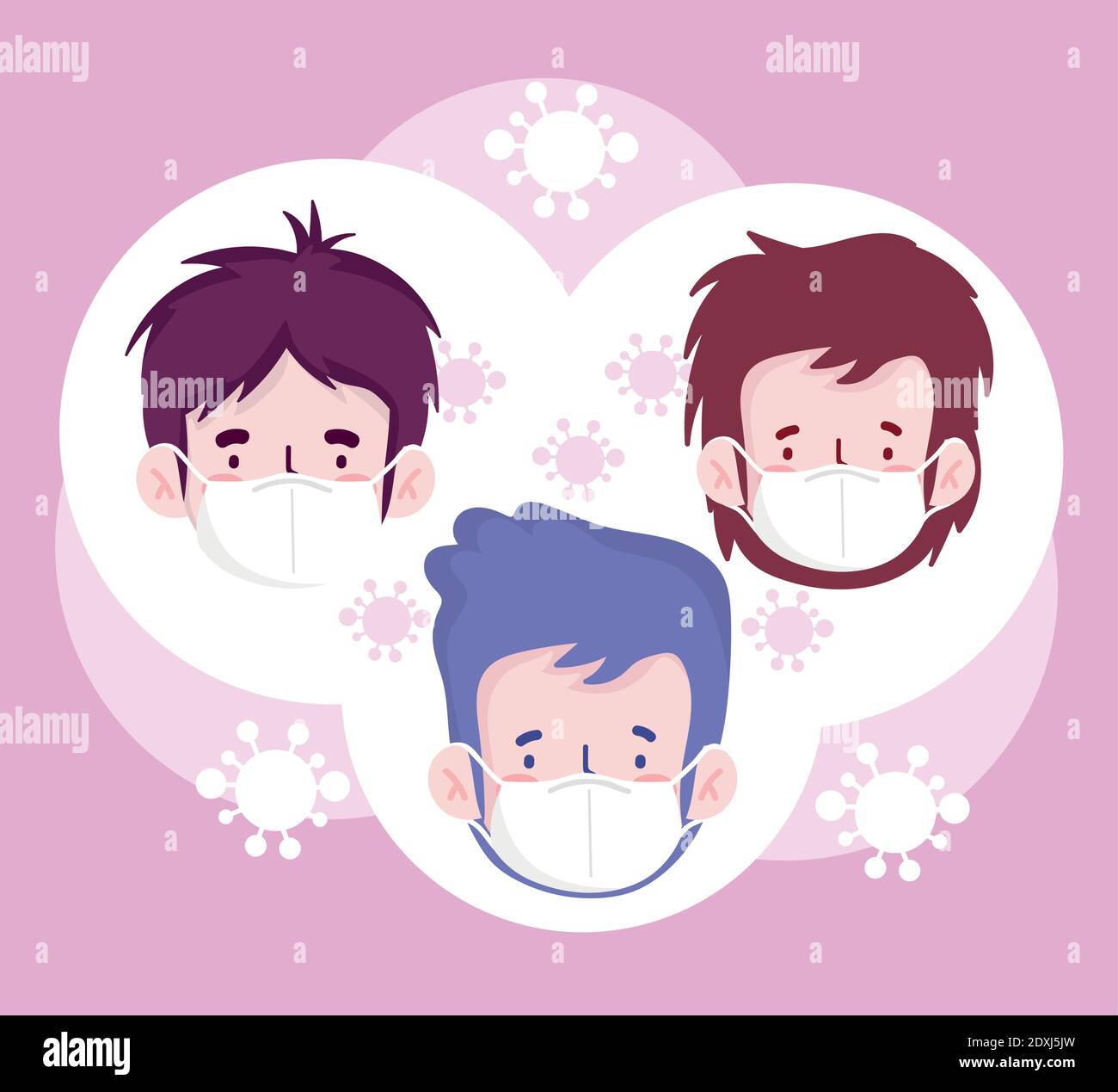 New normal boys cartoons with masks design of Covid 19 virus theme