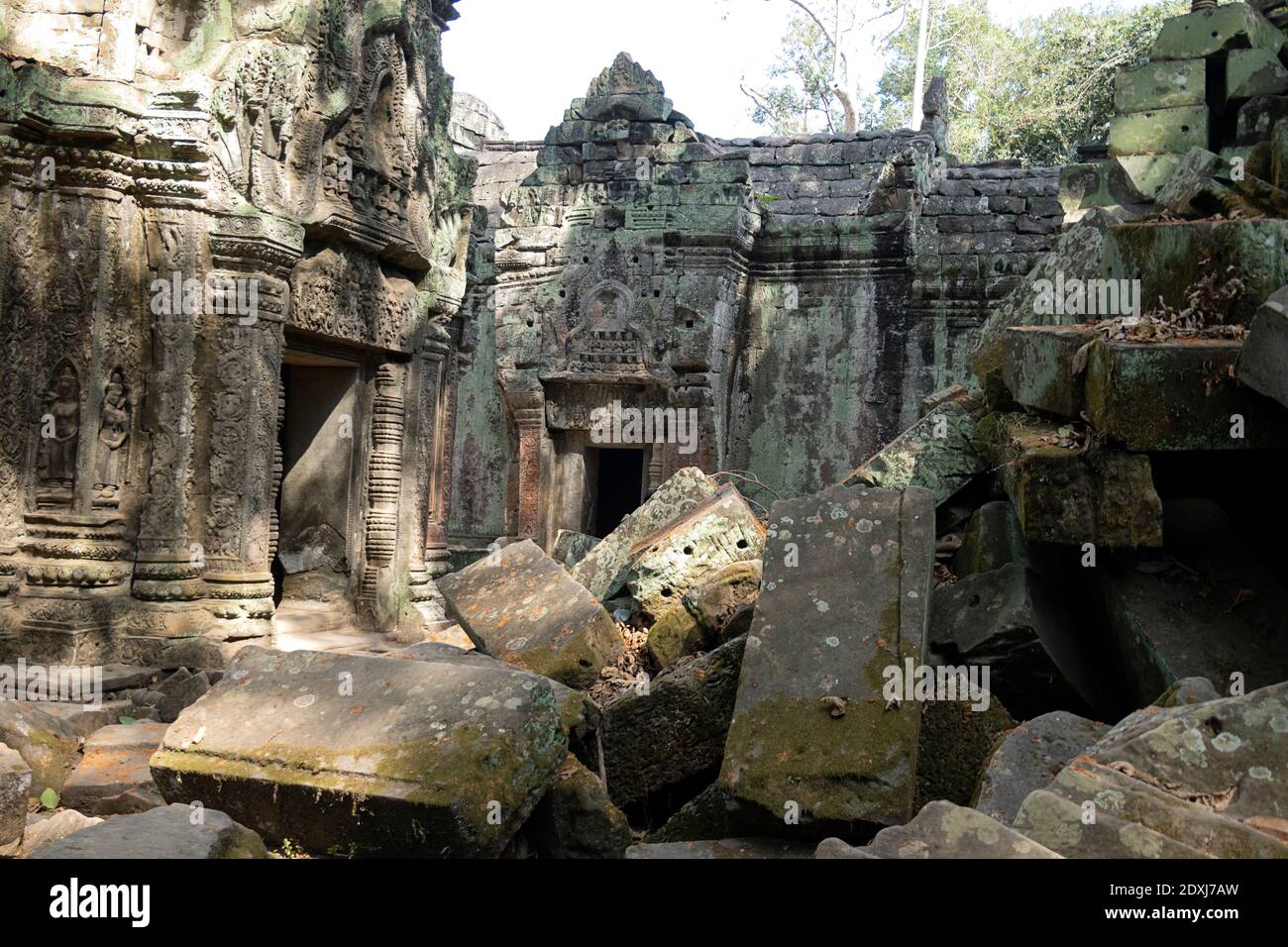 Collapsed wall at Angkor Wat Stock Photo
