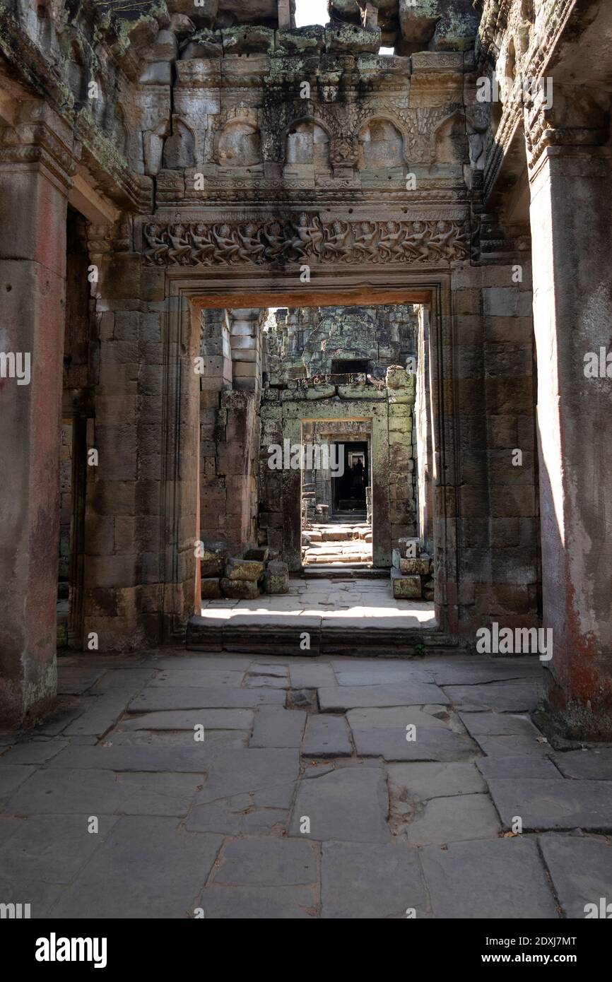 Interior corridor of Preah Khan temple Stock Photo