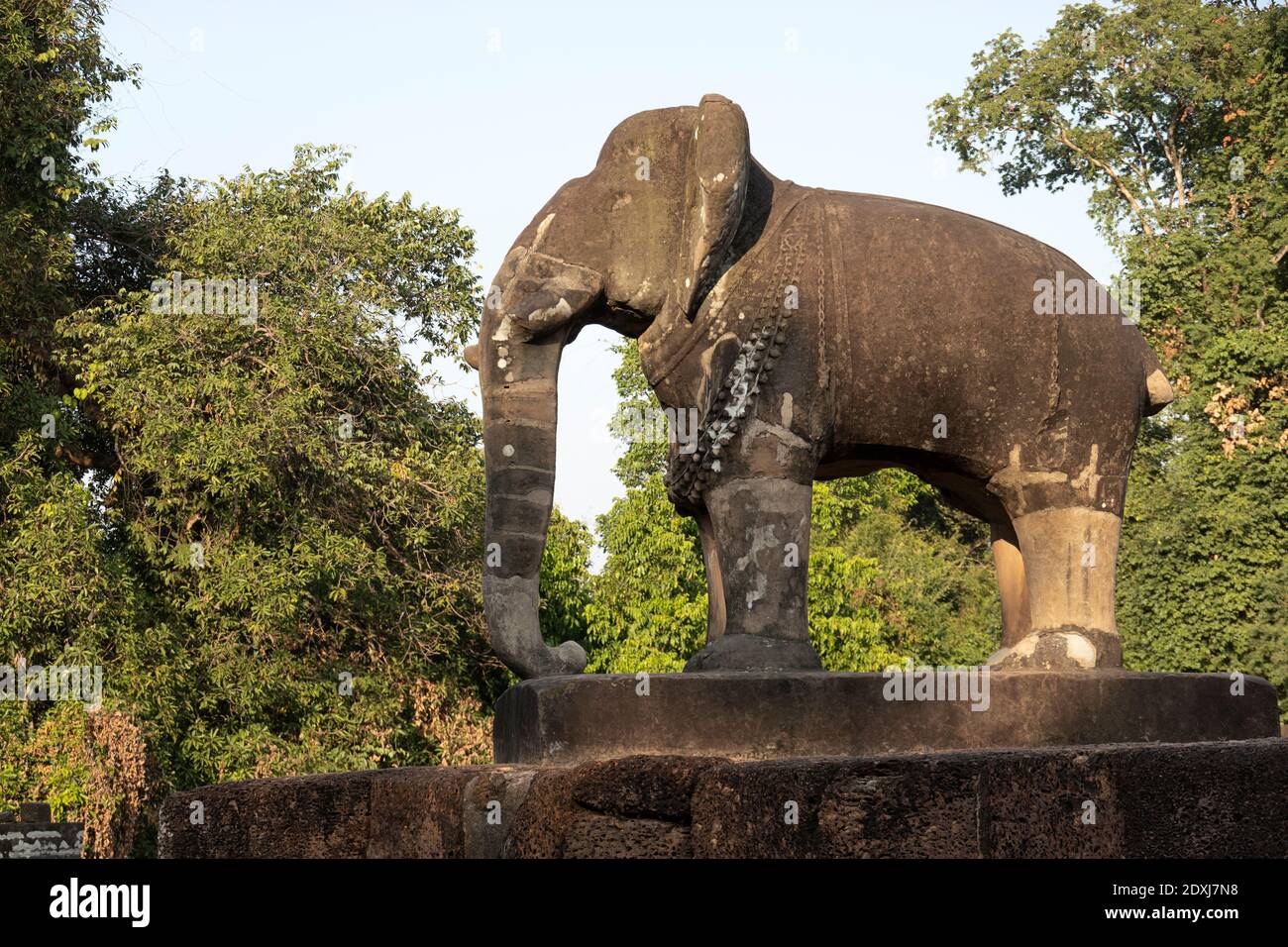Stone carving of an elephant at Ta Som Stock Photo