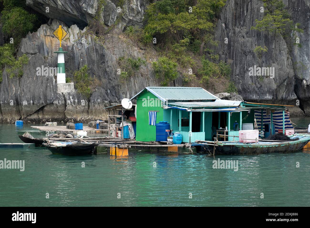 Floating houses in Ha Long Bay Stock Photo