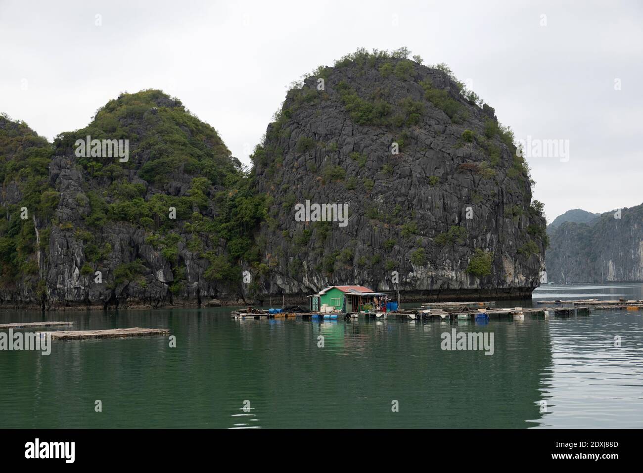 Floating houses in Ha Long Bay Stock Photo
