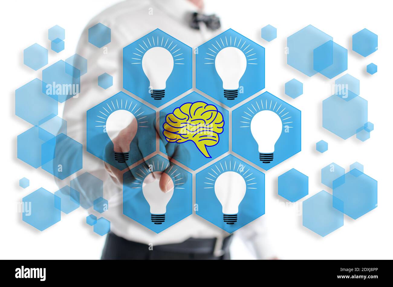 Human brain ideas concept shown by a man in background Stock Photo