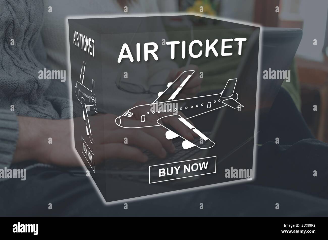 Air ticket booking concept illustrated by a picture on background Stock ...