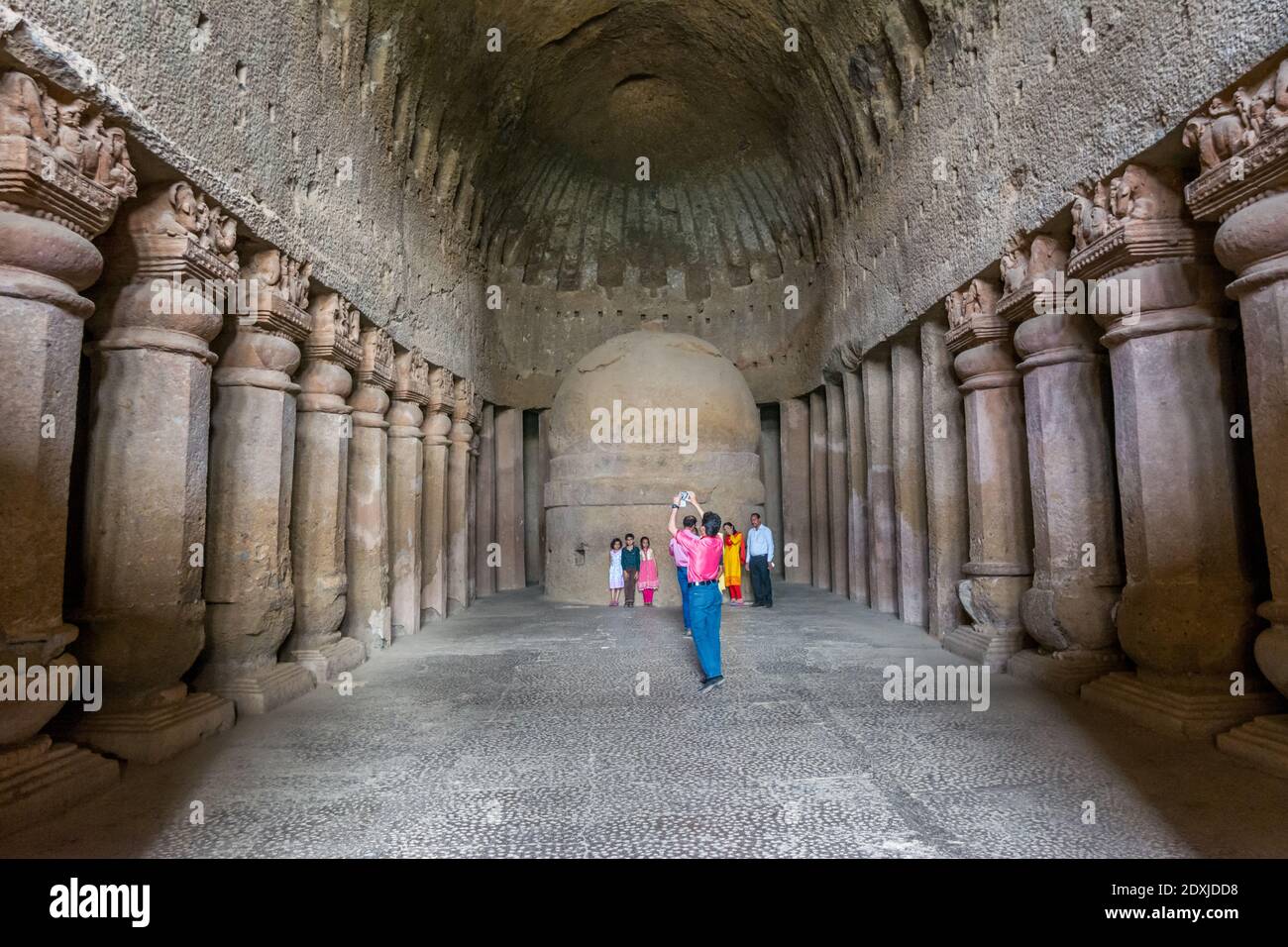 Visitors visiting Kanheri cave complex, which is situated inside the Sanjay Gandhi National Park in the Borivali region of Mumbai, Indian Stock Photo