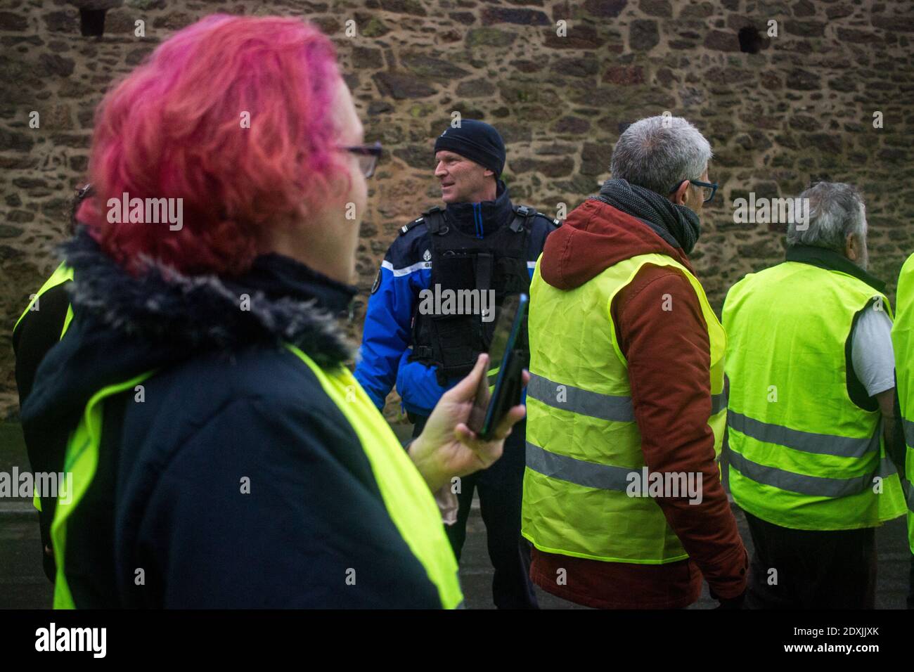 FRA - SOCIETY - YELLOW VEST OF DINAN On Saturday, December 15, the yellow  vests are demonstrating in the city centre of Dinan in Brittany. FRA -  SOCIE Stock Photo - Alamy