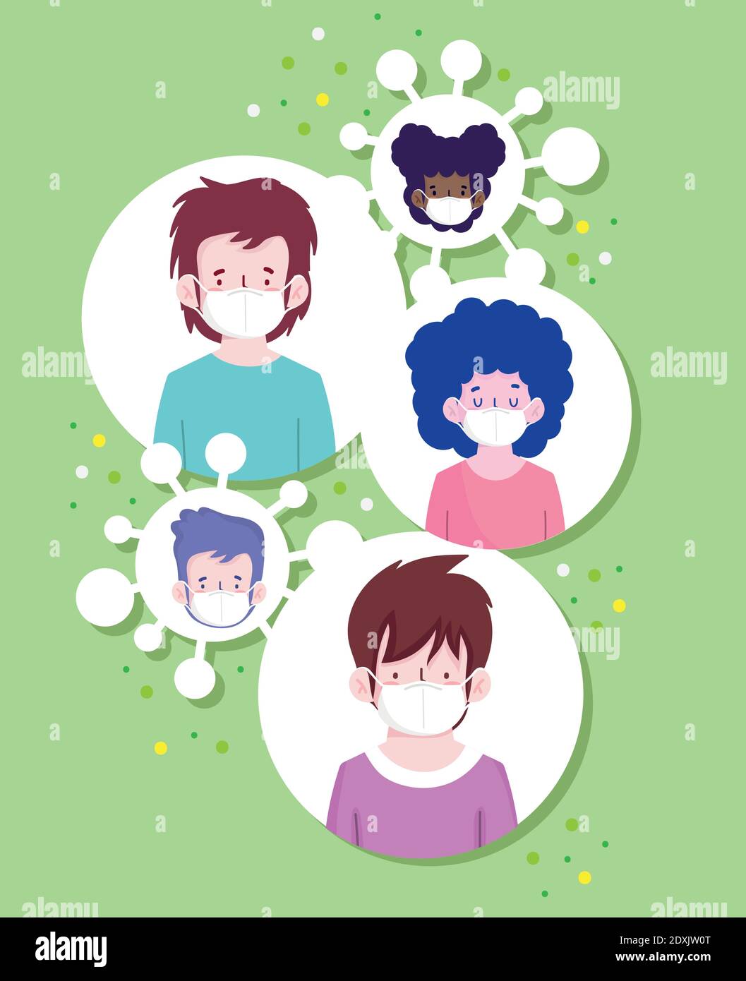 New normal boys and girls cartoons with masks design of Covid 19 virus