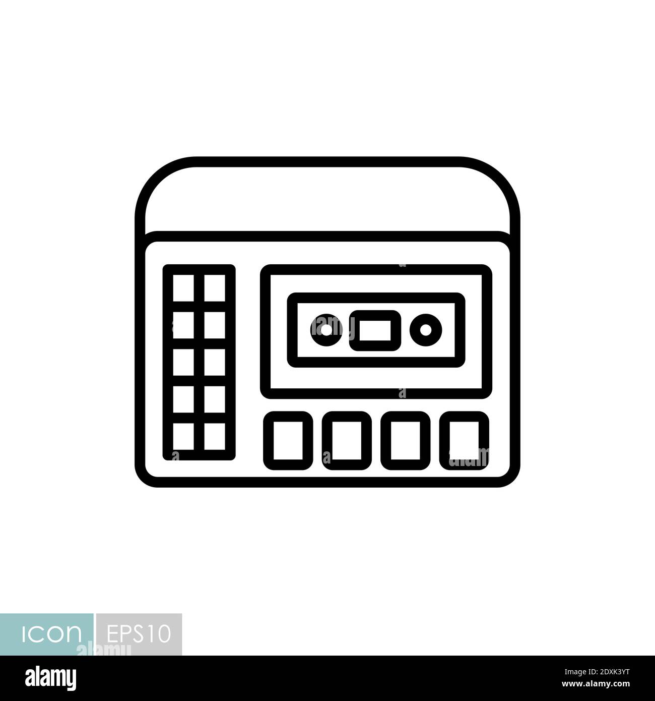 Cassettophone 70s music. Retro cassette recorder player vector icon