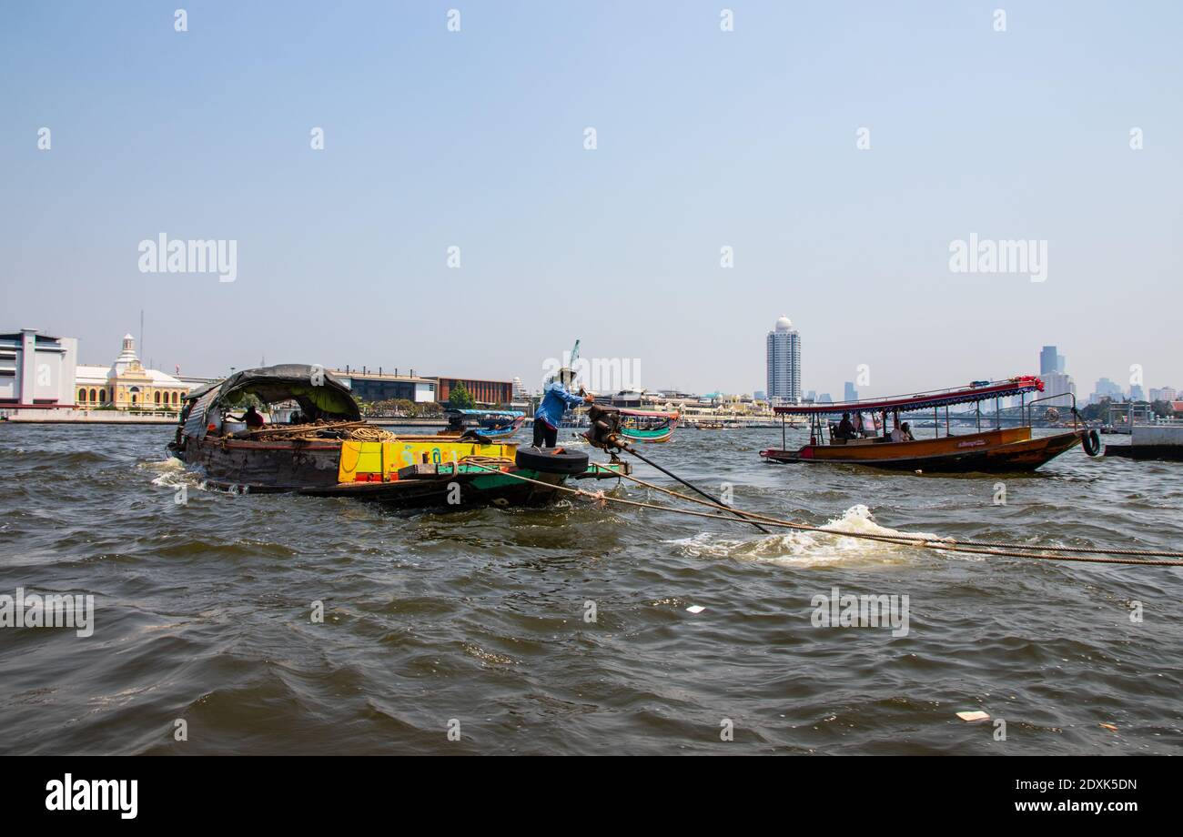 Bangkok Thailand Southeast Asia Boat traffic on the Chao Phraya River ...