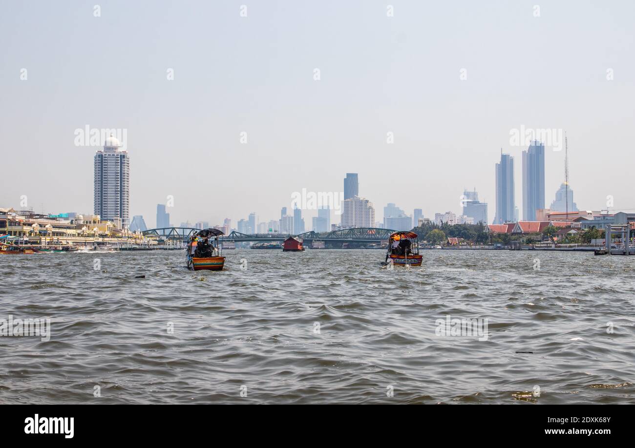 Bangkok Thailand Southeast Asia Boat traffic on the Chao Phraya River ...
