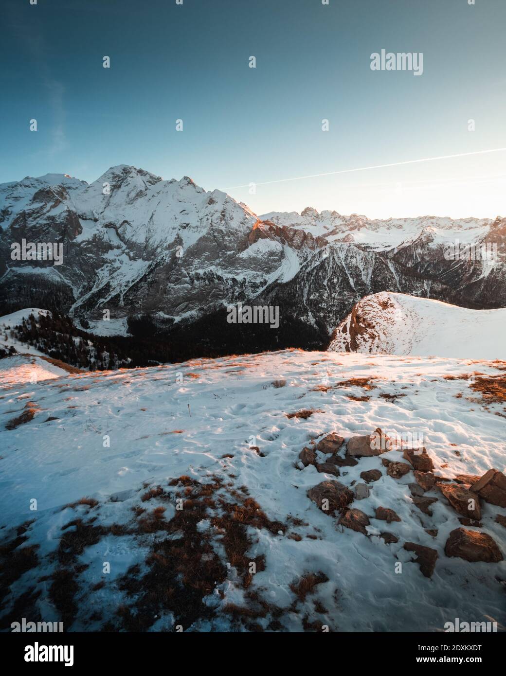 Sunset Snowy Mountains in Italy Stock Photo - Alamy