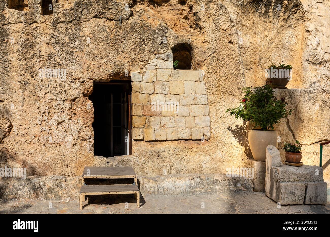 Jerusalem, Israel - October 14, 2017: Entrance to Garden Tomb considered as actual place of burial and resurrection of Jesus Christ near Old City Stock Photo