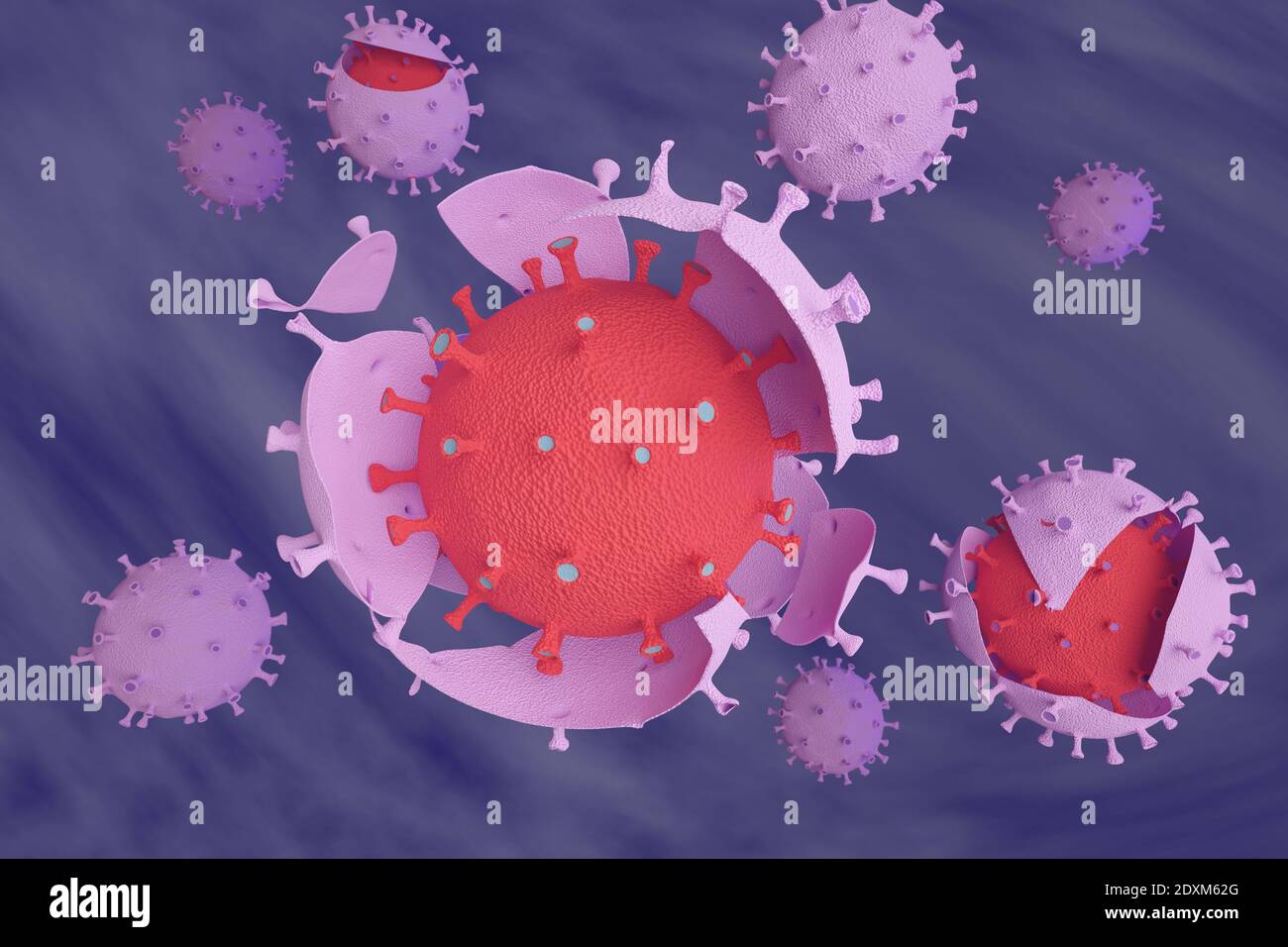 Covid 19 virus mutating into a new strain. 3d illustration. Stock Photo