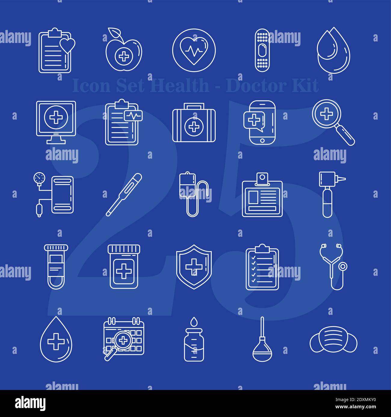 bundle of six doctor kit line style set icons and lettering Stock ...