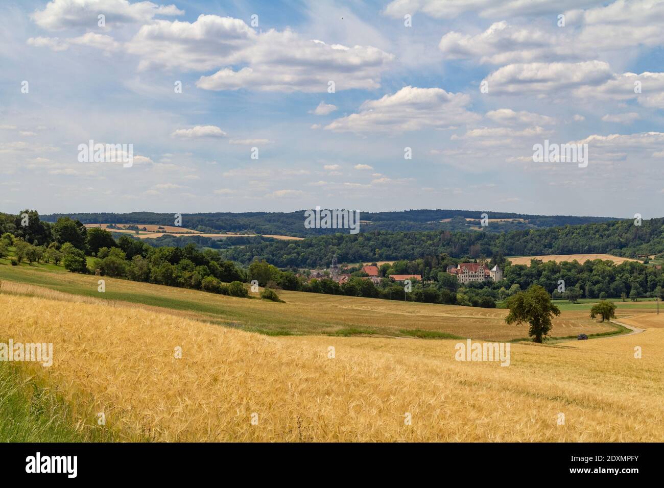 idyllic scenery around Jagsthausen, a village located in Southern Germany at summer time Stock Photo