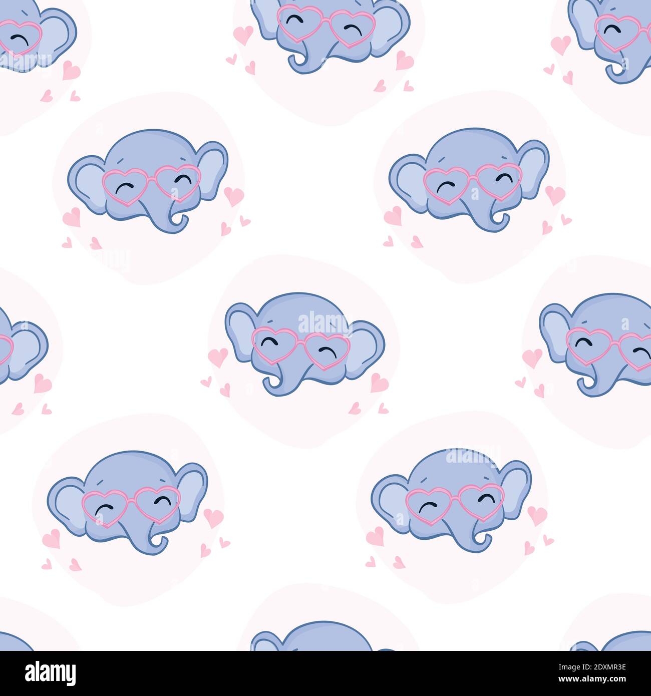 Seamless pattern with cute elephants. Vector illustration. Stock Vector