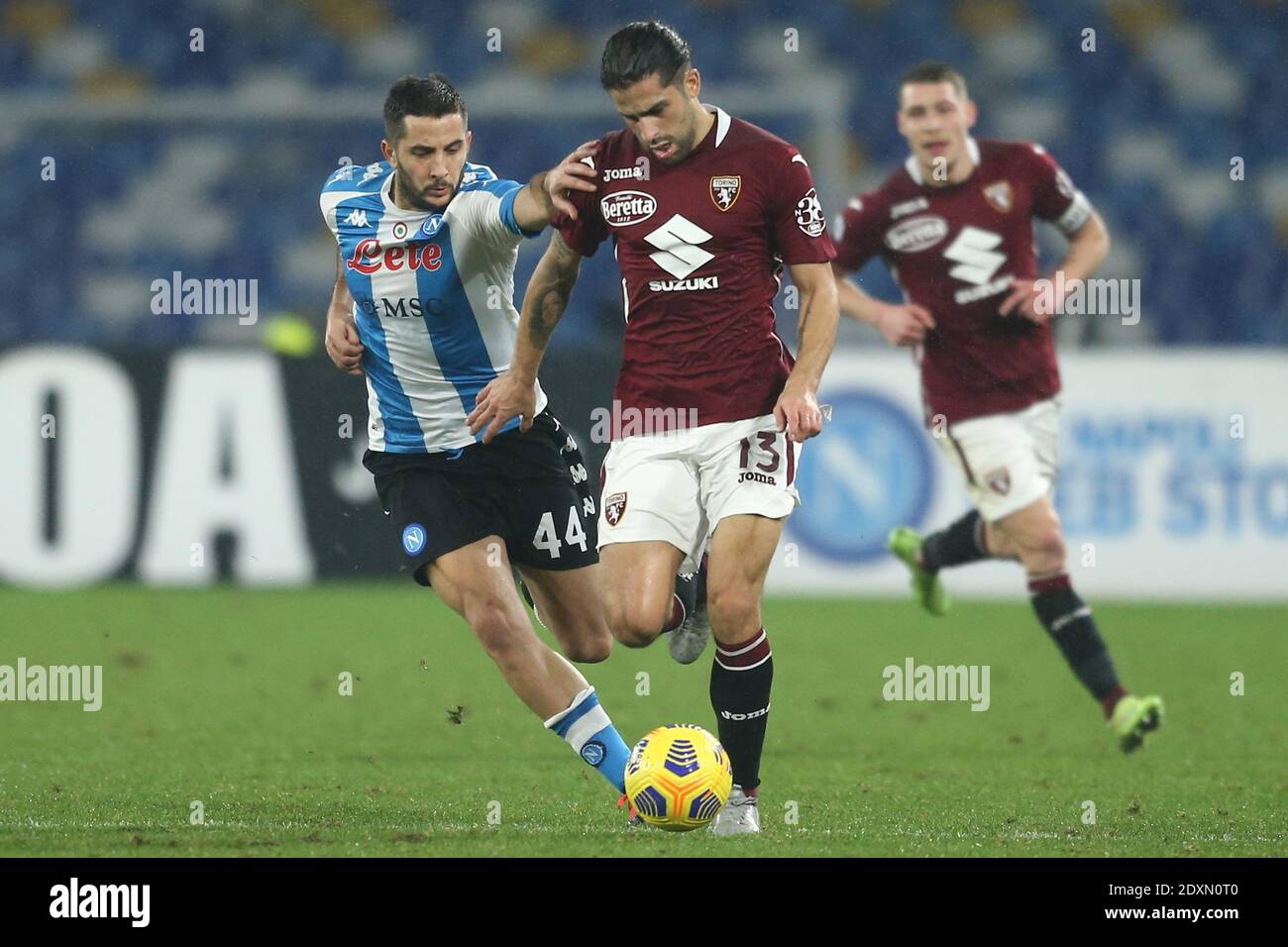 Ssc Napoli S Greek Defender Konstantinos Manolas L Challenges For The Ball With Torino S Swiss Defender Ricardo Rodriguez During The Serie A Football Match Ssc Napoli Vs Torino Fc Stock Photo Alamy