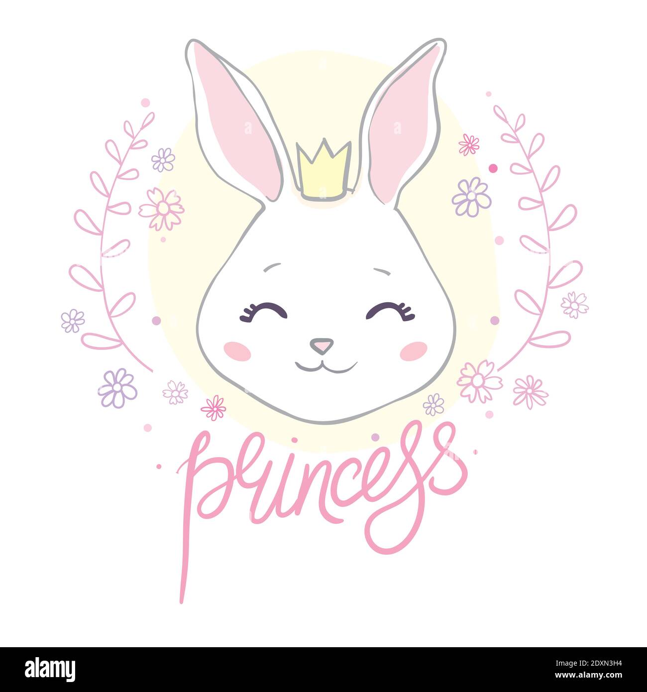 Cute bunny princess. Rabbit girl with crown. Vector illustration for kids Stock Vector