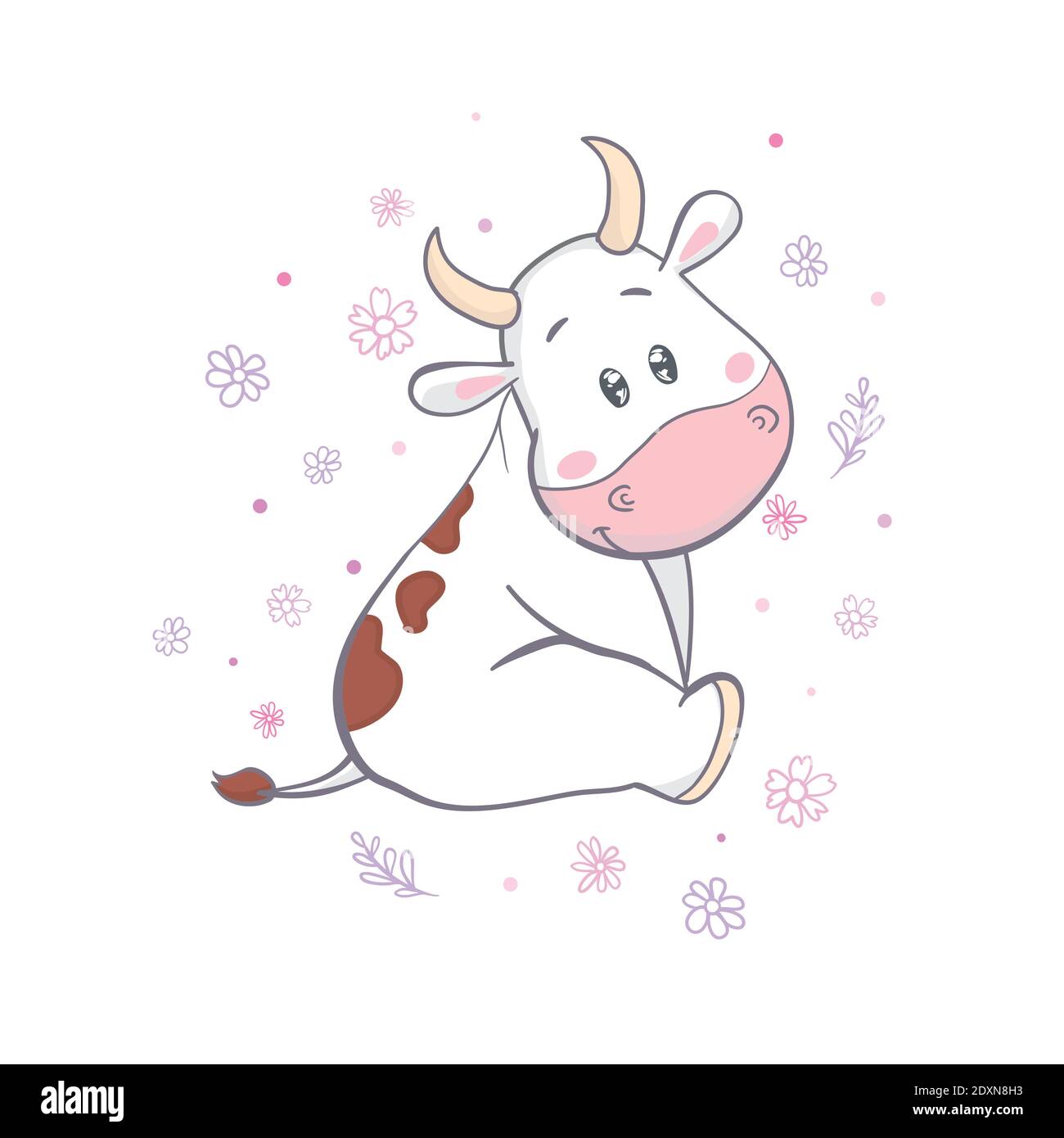 Cows grazing in the meadow. Available space for your text. Stock Vector