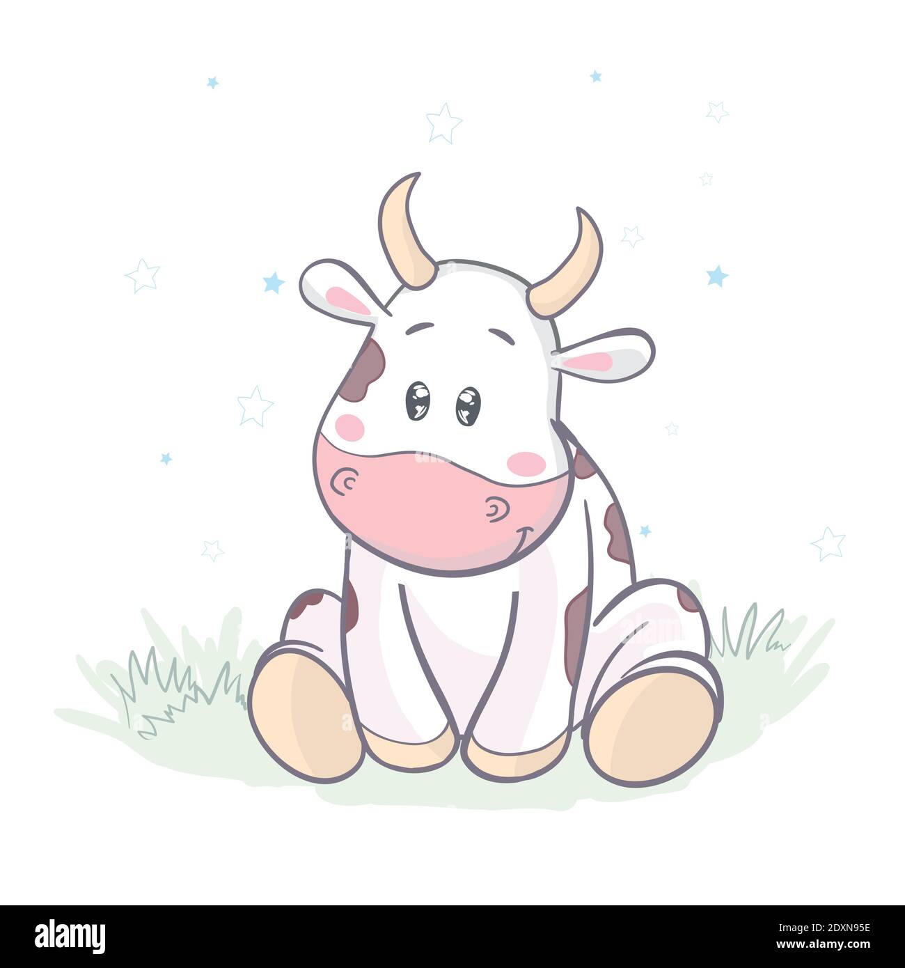 Cows grazing in the meadow. Available space for your text. Stock Vector