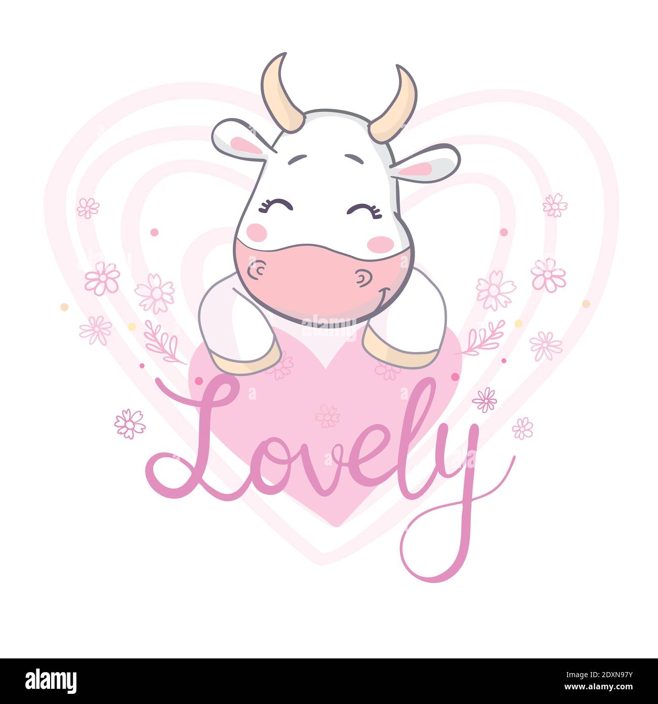cute and little cow head character Stock Vector