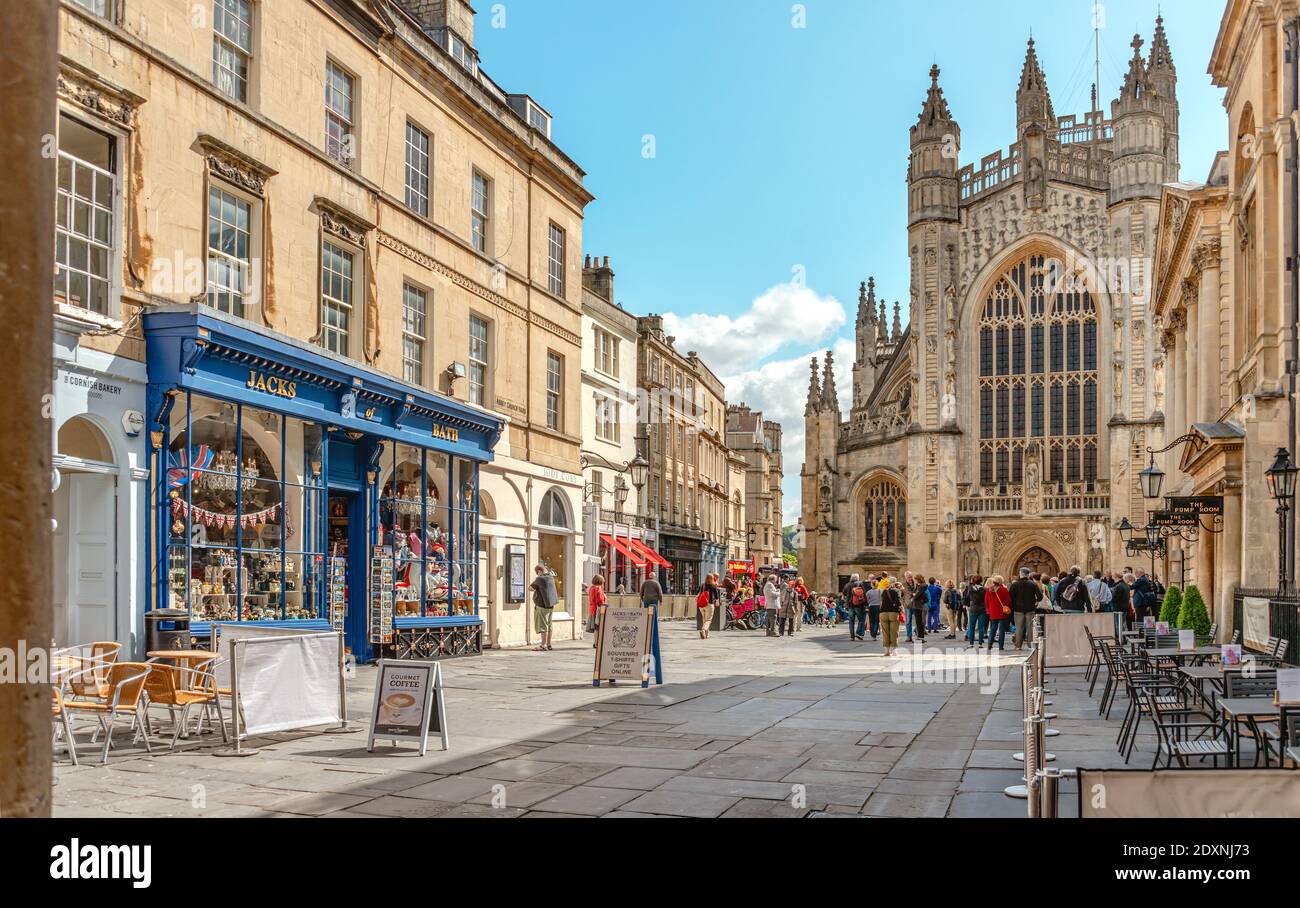 Abbey Church Yard in the historic city center of Bath, Somerset, England Stock Photo