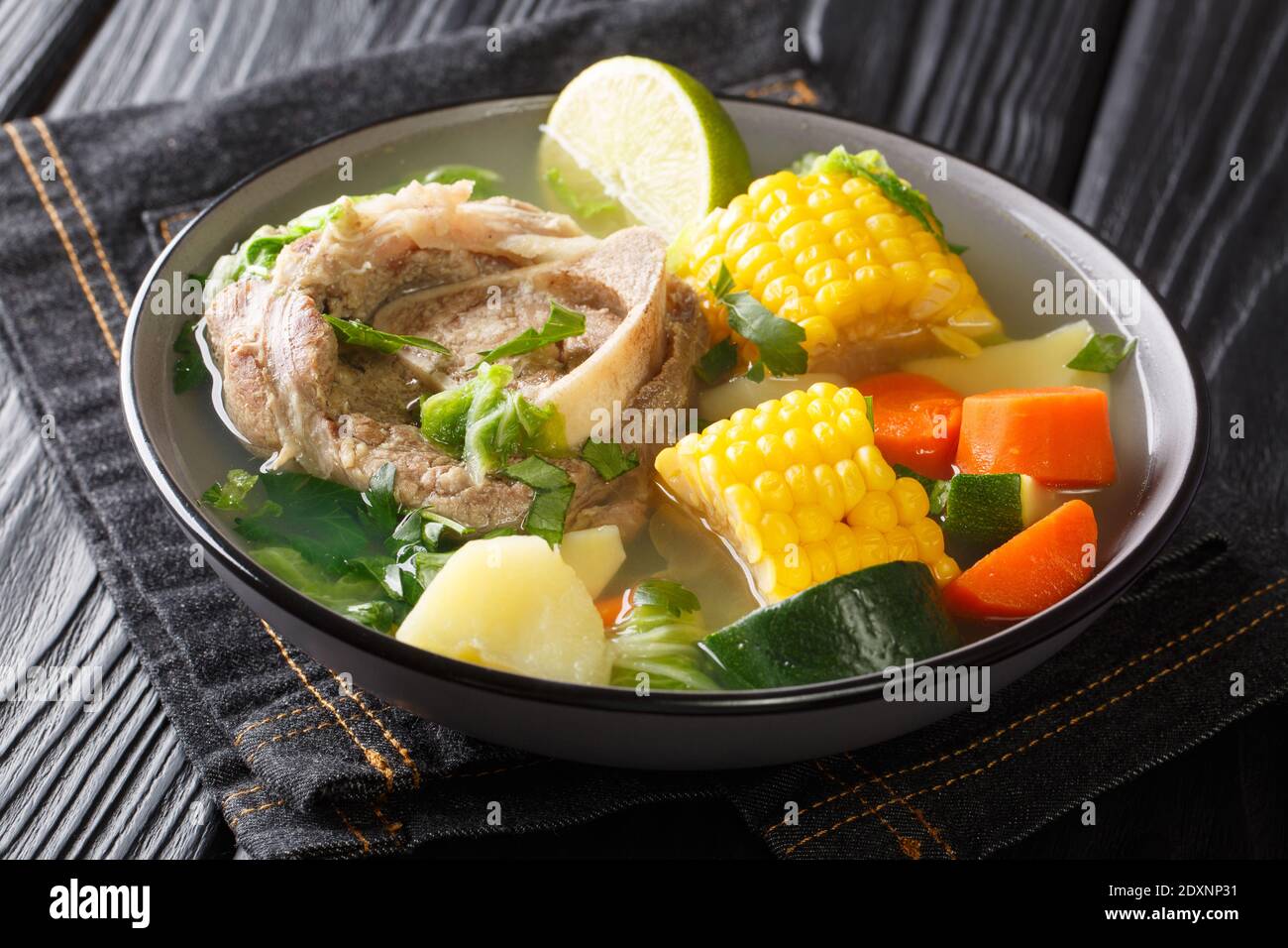 Caldo de Res is a Mexican beef soup that's hearty enough to be a main meal and the perfect dish to make during the winter closeup in the plate on the Stock Photo