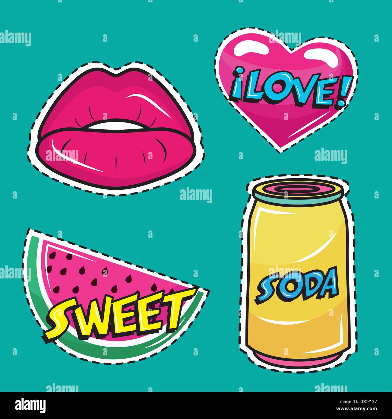 bundle of four pop art stickers set icons Stock Vector Image & Art - Alamy