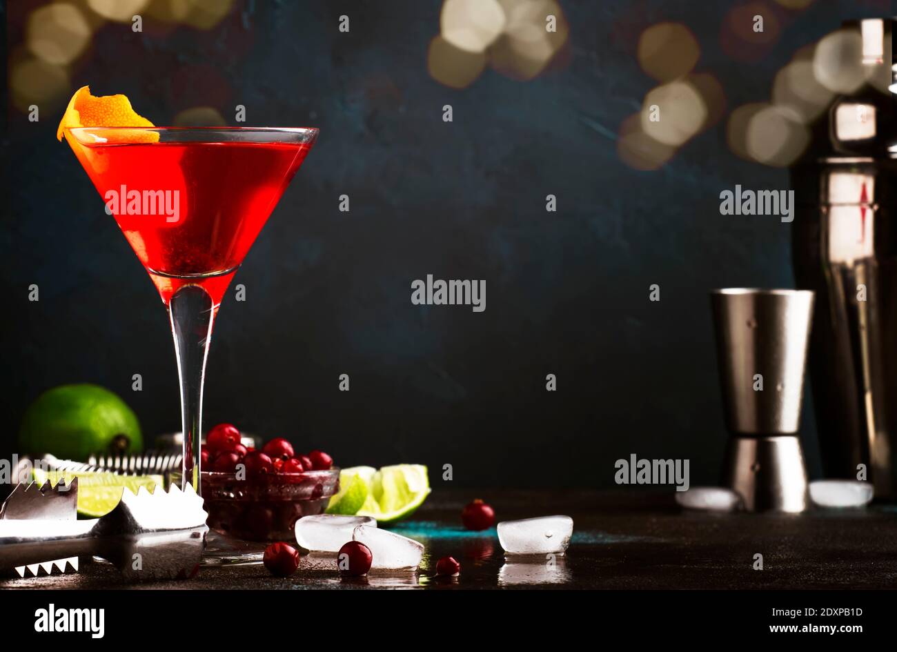 Classic alcoholic red cocktail cosmopolitan with vodka, liqueur ...