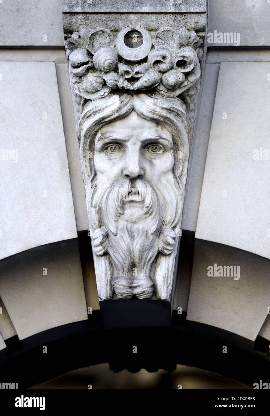 London, England, UK. Decorative keystone / capstone at 14 Waterloo
