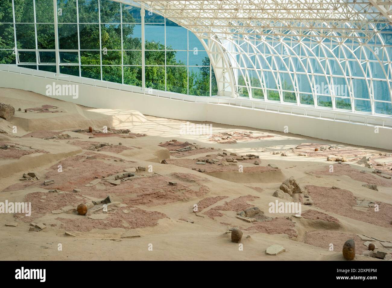 Lepenski vir Museum, displays the artecasts of the oldest human settlement in Europe. Serbia Stock Photo