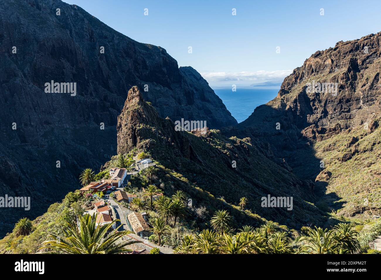 Views into the barranco, gorge and village of Masca, Tenerife, Canary Islands, Spain Stock Photo