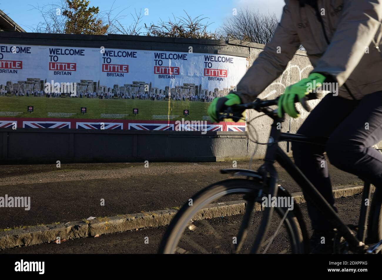Glasgow, UK, 24 December 2020. New poster campaign, 'Welcome to Little Britain' by photographer artist Simon Roberts, appears on billboards as the UK and European Union prepare to announce that a deal has been reached on the UK leaving the European Union. Photo credit: Jeremy Sutton-Hibbert/ Alamy Live News. Stock Photo