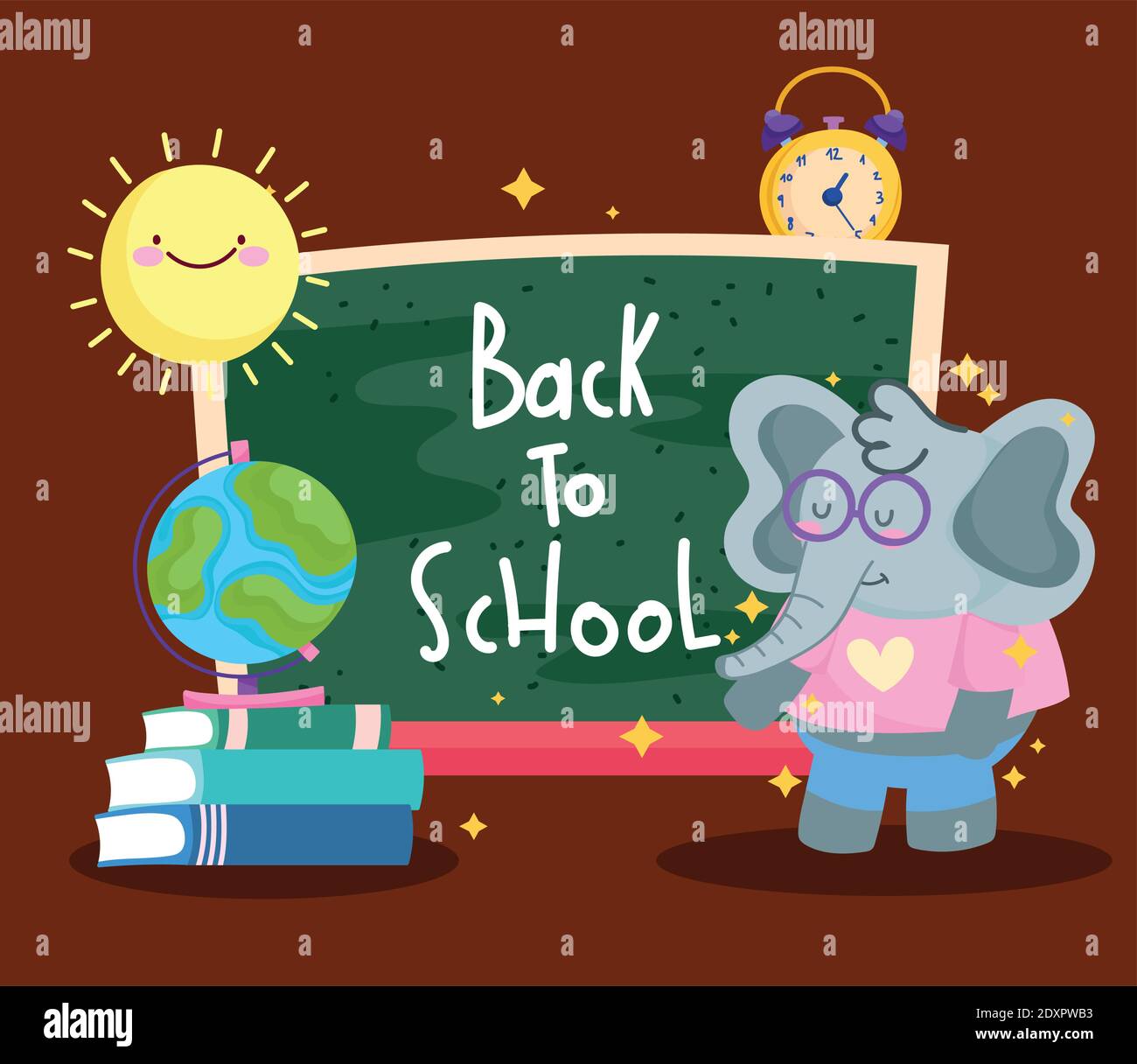 back to school cute elephant with chalkboard map on books cartoon