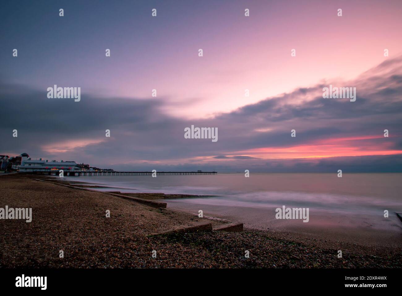 Dawn breaking over the North Sea at Felixstowe, Suffolk, UK Stock Photo