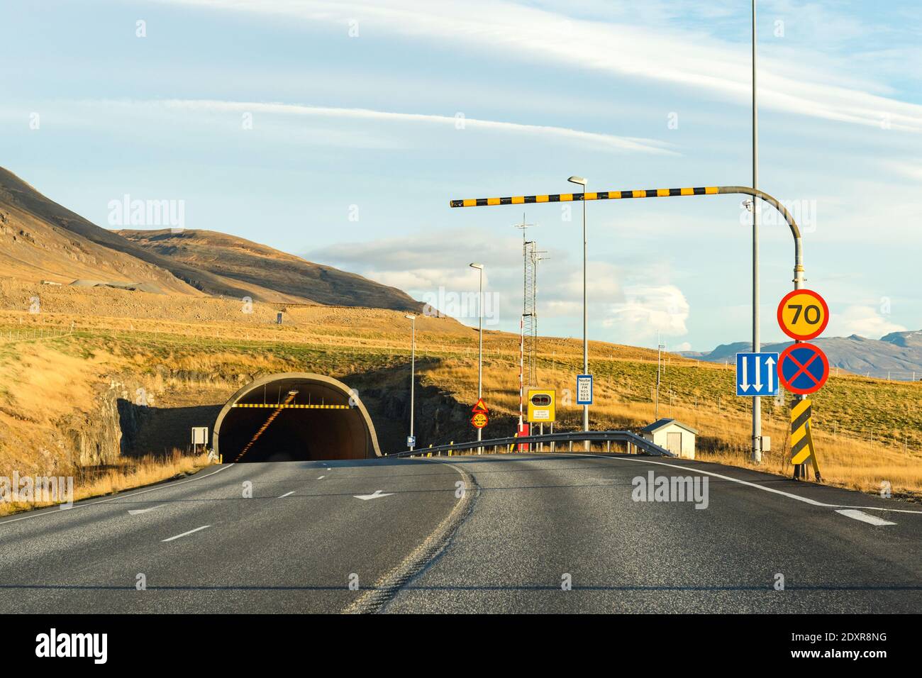 The Hvalfjörður Tunnel (Icelandic: Hvalfjarðargöng) is a road tunnel under the Hvalfjörður fjord in Iceland and a part of Route 1. Stock Photo