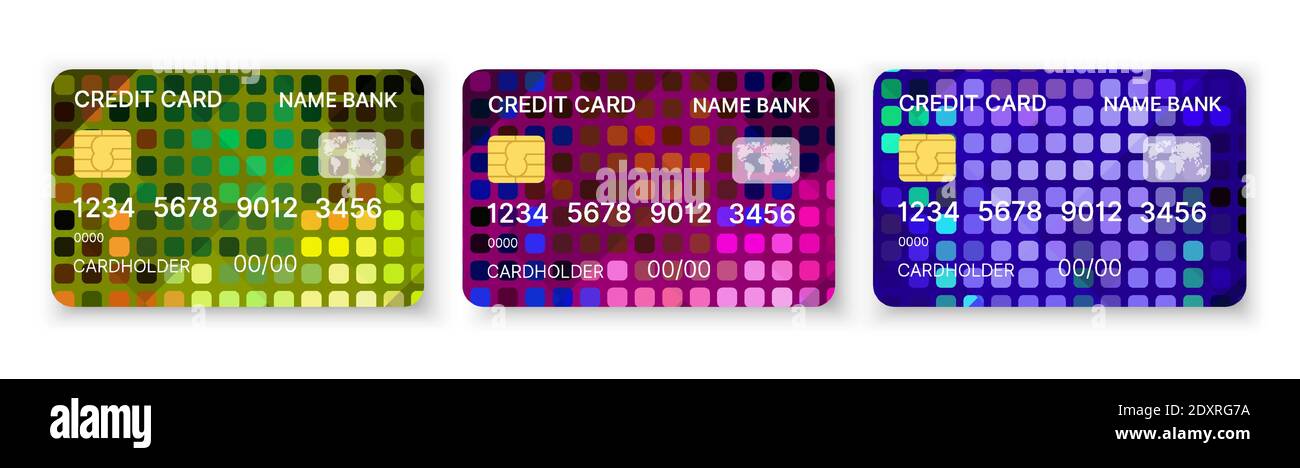 Credit cards set multicolor template vector with Stock Vector