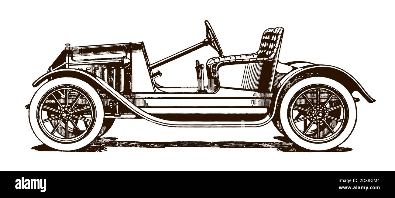 Open antique American cyclecar in side view after an illustration from the early 20th century Stock Vector