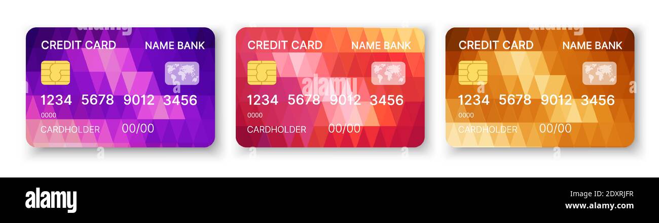Credit cards set multicolor template vector with Stock Vector